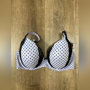Polka Dot Lace Trim Bra - Black & White